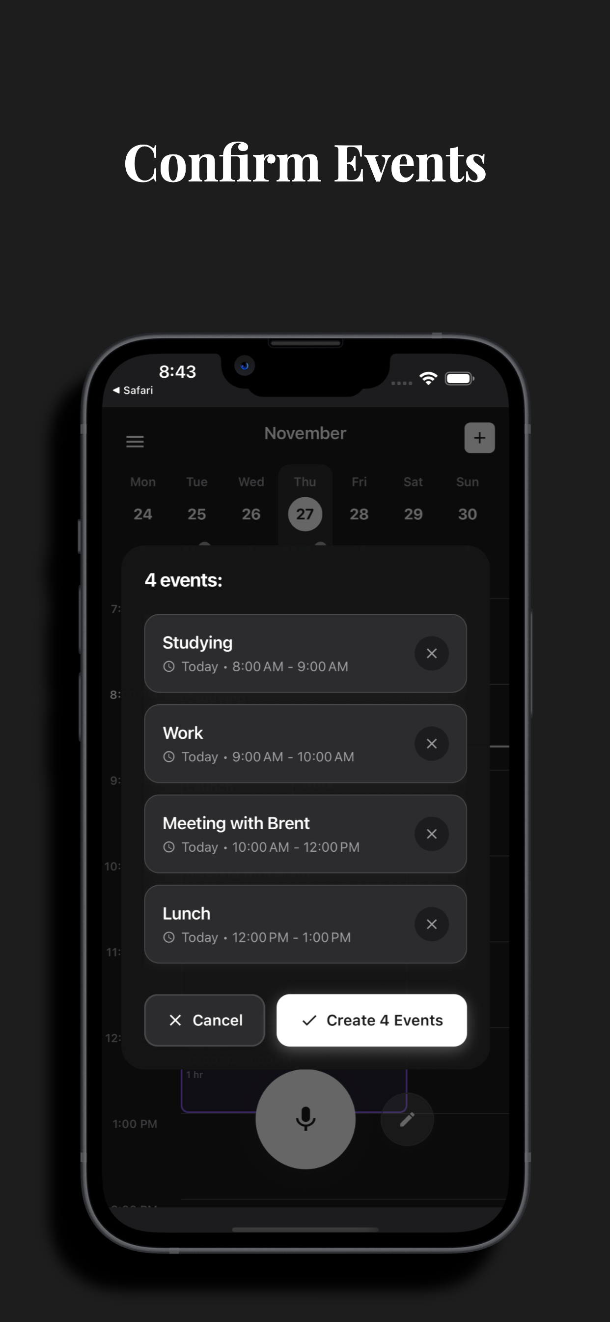 Smart event confirmation screen in Saydo AI before syncing to calendar